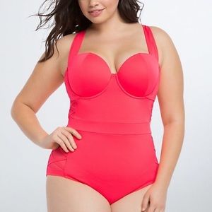 Torrid Hot Red Mesh Lattice Side Retro One Piece Swimsuit 3